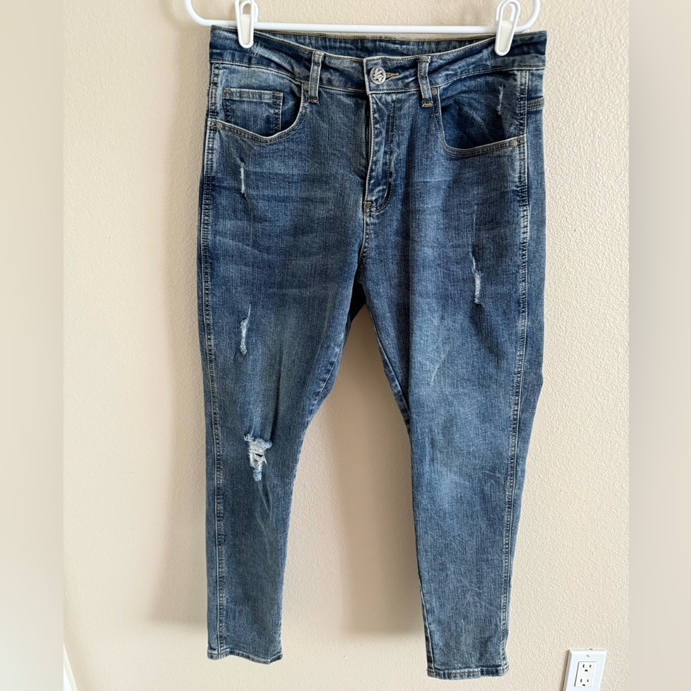 YOUNGLA Men’s Slight Distressing‎ Blue Denim Jeans size 34X30